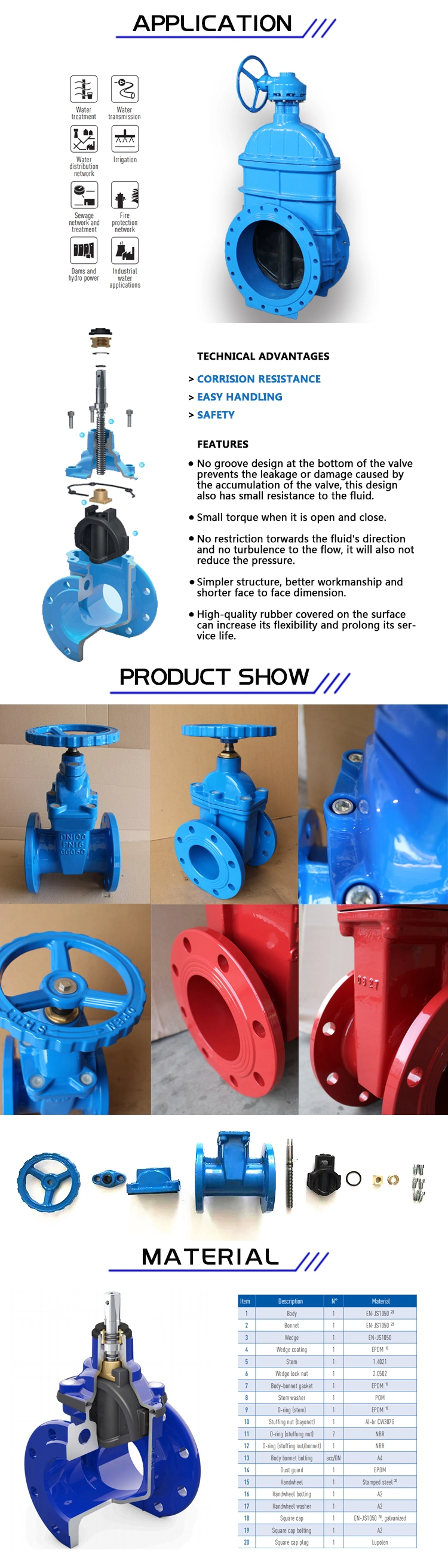 2&quot; 4&quot; Water Valve Resilient Seat Soft Seal Flange Water Control / Gate Valve with Manual/Electric Actuator